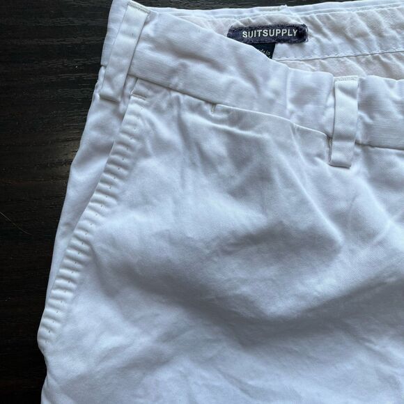 SUITSUPPLY Men's EU 52 Flat Front Trousers Pure Cotton Tapered Chino Pants White - Picture 8 of 12